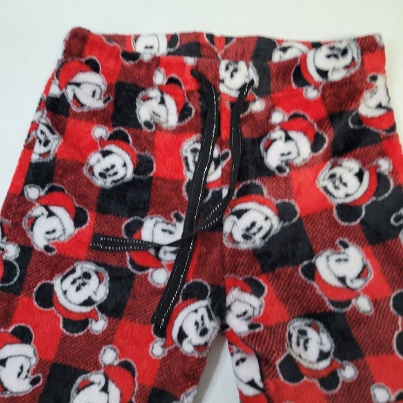 Disney Mickey Mouse Plaid Fleece Fuzzy Pajama Pants Size S Red Black Santa Hat - Picture 6 of 6